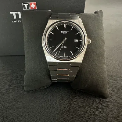 Pre-owned Tissot Men's Prx/316l Black Dial Stainless Steel Quartz Watch T137.410.11.051.00
