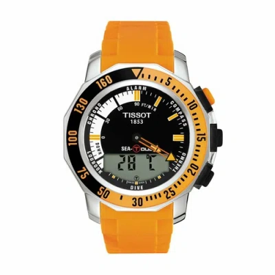 Pre-owned Tissot Men's Sea Touch Black Dial Orange Silicone Band Watch T026.420.17.281.03