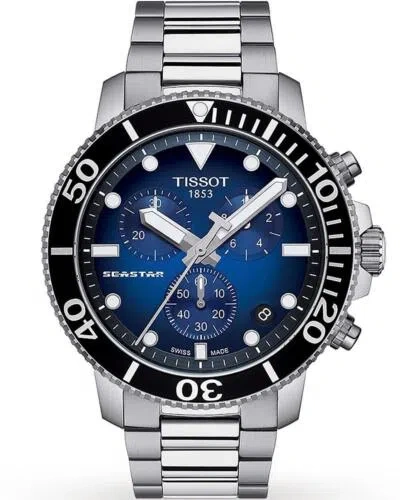 Pre-owned Tissot Men's Seastar 1000 Chrono Blue Dial S Steel Watch T120.417.11.041.01