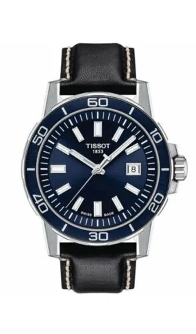 Pre-owned Tissot Men's Supersport Blue Dial Black Strap Watch T1256101604100