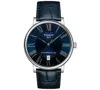 Tissot Men's Swiss Automatic Carson Premium Powermatic 80 Blue Leather Strap Watch 40mm In Blue