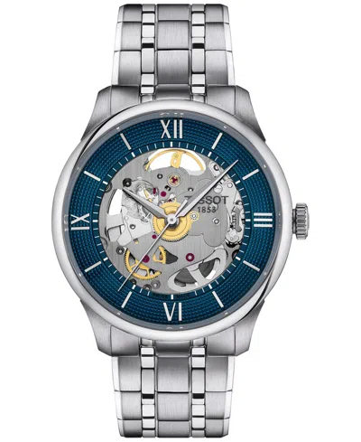 TISSOT MEN'S SWISS AUTOMATIC CHEMIN DES TOURELLES SKELETON STAINLESS STEEL BRACELET WATCH 39MM