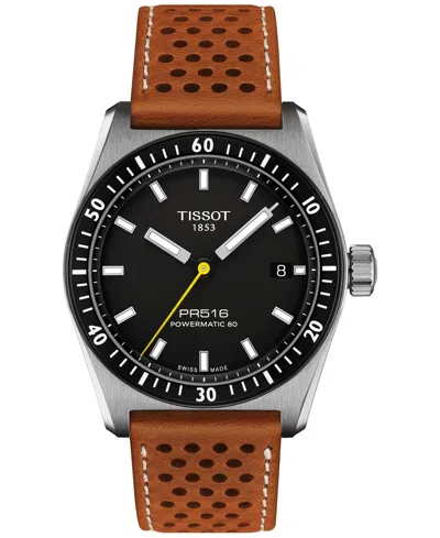 Tissot Men's Swiss Automatic Pr516 Powermatic 80 Brown Perforated Leather Strap Watch 38mm In No Color