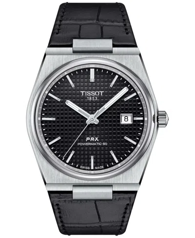 Tissot Men's Swiss Automatic Prx Powermatic 80 Black Leather Strap Watch 40mm