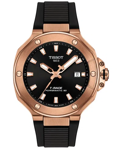 TISSOT MEN'S SWISS AUTOMATIC T-RACE POWERMATIC 80 BLACK SILICONE STRAP WATCH 41MM