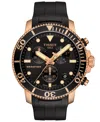 Tissot Men's Swiss Chronograph Seastar 1000 Black Rubber Strap Diver Watch 45.5mm In Black