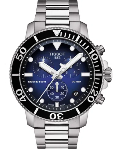 Tissot Men's Swiss Chronograph Seastar 1000 Gray Stainless Steel Bracelet Diver Watch 45.5mm In Silver