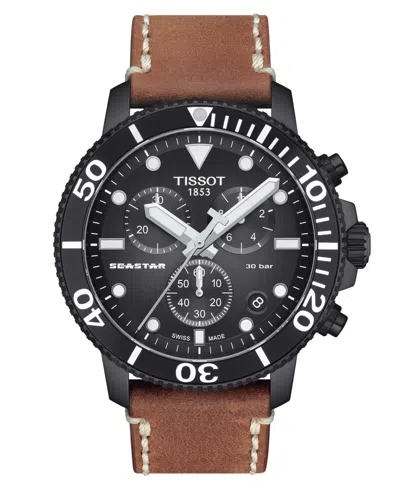 Tissot Men's Swiss Chronograph Seastar Brown Leather Strap Watch 46mm In No Color