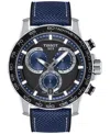 Tissot Men's Swiss Chronograph Supersport Blue Textile Strap Watch 40mm In Black