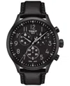 Tissot Men's Swiss Chronograph Xl Vintage Black Leather Strap Watch 45mm In Black