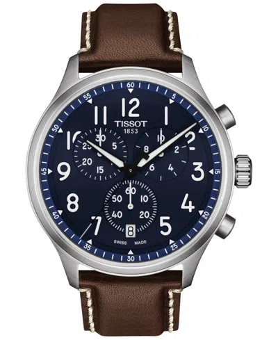 Tissot Men's Swiss Chronograph Xl Vintage Brown Leather Strap Watch 45mm In Blue
