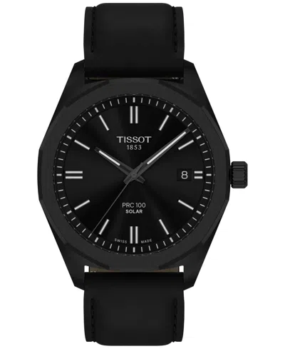 Tissot Men's Swiss Prc 100 Solar Quartz Black Leather Strap Watch 39mm In Leath.,black 20,18