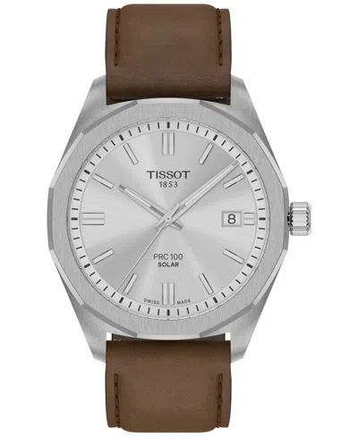 TISSOT MEN'S SWISS PRC 100 SOLAR QUARTZ BROWN LEATHER STRAP WATCH 39MM
