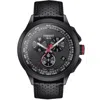 Tissot Men's Swiss Chronograph T-race Cycling Giro D'italia Black Leather Strap Watch 45mm In Black