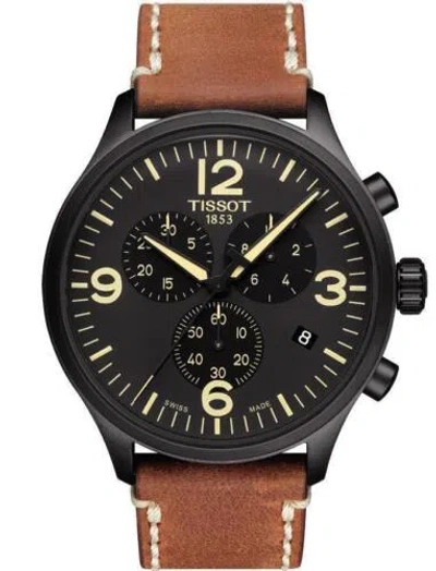 Pre-owned Tissot Men's T-sport Chronograph Xl Black Beige Leather Watch T116.617.36.057.00