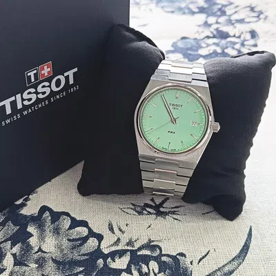 Pre-owned Tissot Men's T137.410.11.091.01 Prx Quartz Mint Green Dial 40mm Watch