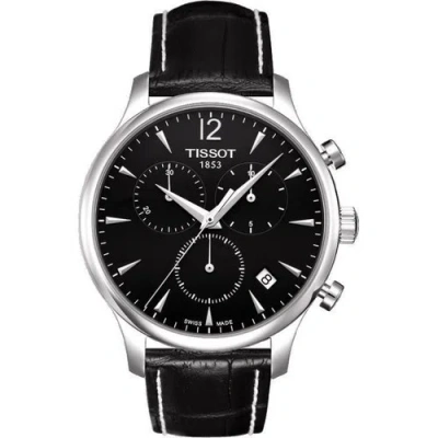 Pre-owned Tissot Men's Tradition Chrono Black Dial Black Leather Watch T063.617.16.057.00