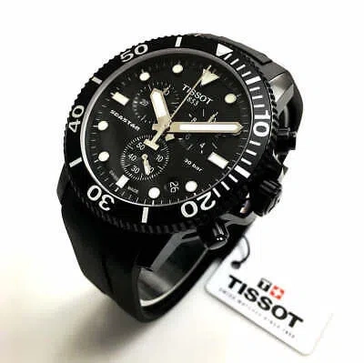 Pre-owned Tissot Mens  1853 Seastar 1000 All Black Chronograph Diver's Watch T1204173705102
