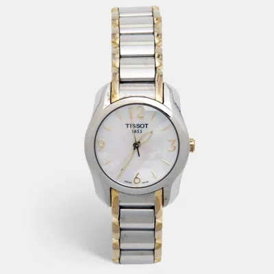 Pre-owned Tissot Mother Of Pearl Two Tone Stainless Steel T-wave T023210a Women's Wristwatch 28 Mm In White