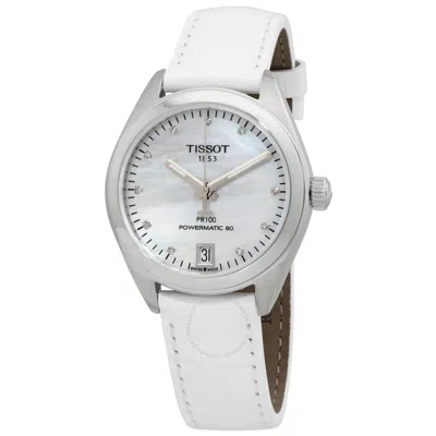 Tissot Pr 100 Automatic Diamond White Mother Of Pearl Dial Ladies Watch T1012071611600 In Mop / Mother Of Pearl / White