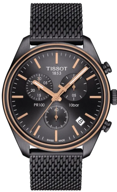 Pre-owned Tissot Pr 100 Chronograph Anthracite Dial Round Men's Watch T1014172306100
