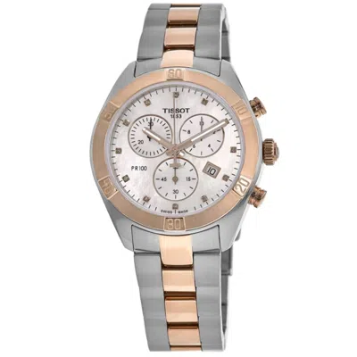 Tissot Pr 100 Chronograph Mother Of Pearl Diamond Dial Two Tone Stainless Steel Women's Watch T101.917.22.1 In Multi