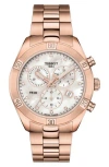 Tissot Women's Swiss Chronograph Pr 100 Sport Chic T-classic Rose Gold-tone Stainless Steel Mesh Bracelet W In Rosegld/wht Mop/rosegld