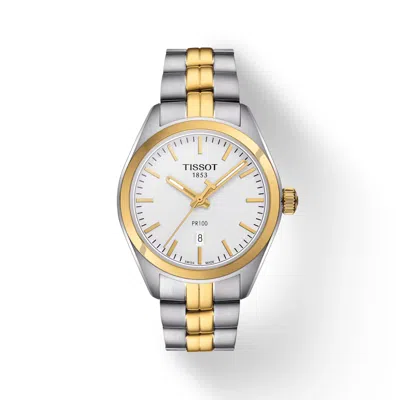 Pre-owned Tissot Pr 100 Ladies Two Tone 33mm Dress Watch T1012102203100