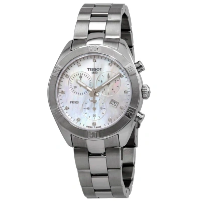 Tissot Pr 100 Mother Of Pearl Diamond Dial Ladies Chronograph Watch T101.917.11.116.00 In Mop / Mother Of Pearl