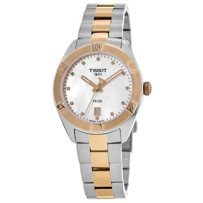 Tissot Pr 100 Mother Of Pearl Diamond Dial Two Tone Stainless Steel Women's Watch T101.910.22.116.00 In Gold