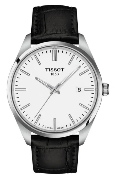 Tissot Pr 100 Quartz Leather Strap Watch, 40mm In Silver
