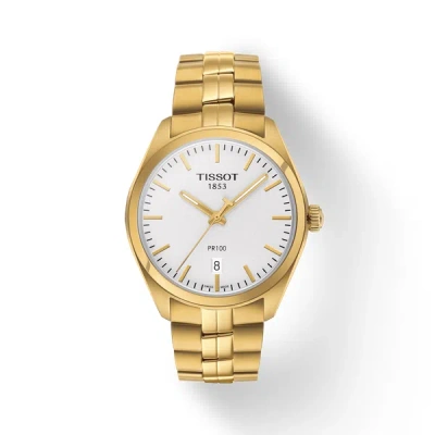 Pre-owned Tissot Pr 100 Silver Dial Gold Pvd 39mm Swiss Made Watch T1014103303100