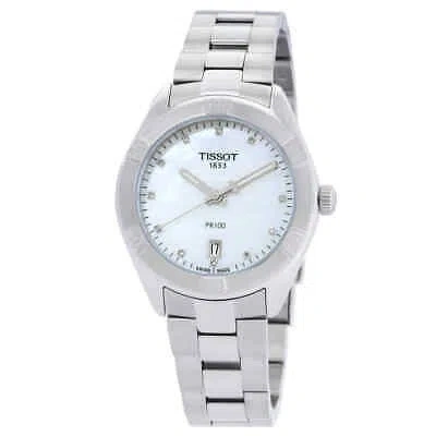 Pre-owned Tissot Pr 100 Sport Chic Quartz Diamond White Mop Dial Ladies Watch