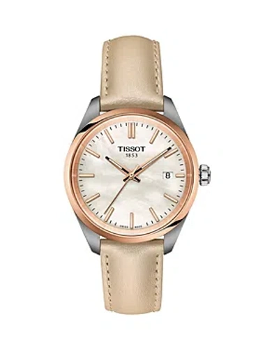 Tissot Unisex Swiss Pr 100 Cream Leather Strap Watch 34mm In No Colour