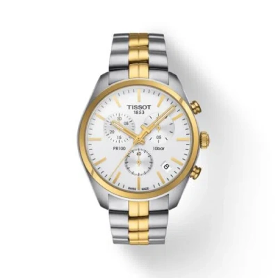 Pre-owned Tissot Pr100 Chronograph Silver Dial Two-tone Men's Watch T101.417.22.031.00