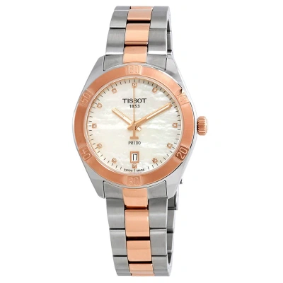 Tissot Pr100 Diamond White Mother Of Pearl Dial Ladies Watch T101.910.22.116.00 In Two Tone  / Gold / Gold Tone / Mother Of Pearl / Rose / Rose Gold / Rose Gold Tone / White