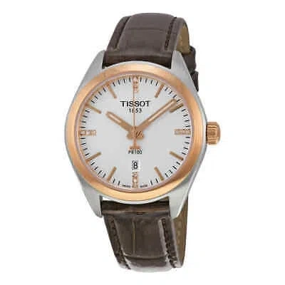 Pre-owned Tissot Pr100 Silver Dial Brown Leather Ladies Watch T1012102603600