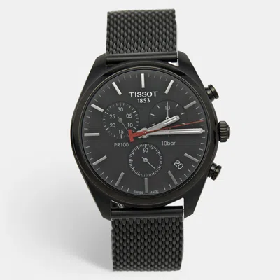 Pre-owned Tissot Pr100 T101.417.33.051.00 Black Dial Pvd Coated Stainless Steel Men's Wristwatch 41 Mm