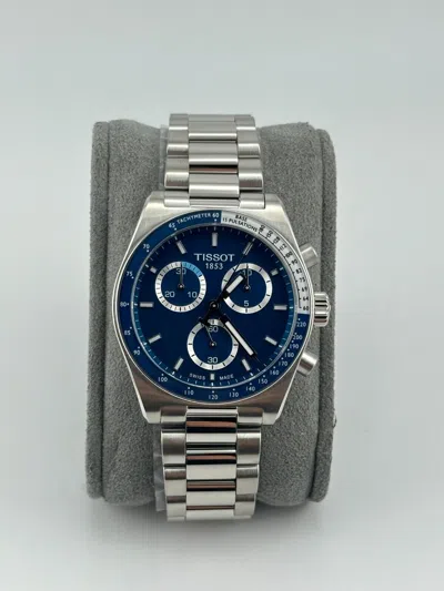 Pre-owned Tissot Pr516 Chronograph 40 Mm Ss Quartz Blue Dial Watch T149.417.11.041.00