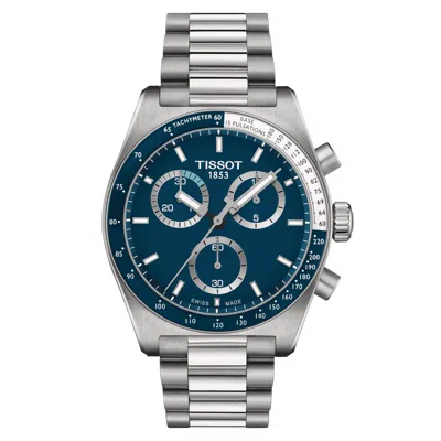 Pre-owned Tissot Pr516 Chronograph Quartz Blue Dial Steel 40mm Watch T1494171104100