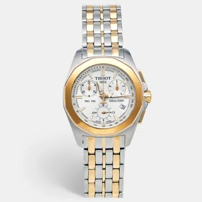 Pre-owned Tissot Prc 100 P832/932 Silver Dial Two Tone Stainless Steel Women's Wristwatch 28 Mm