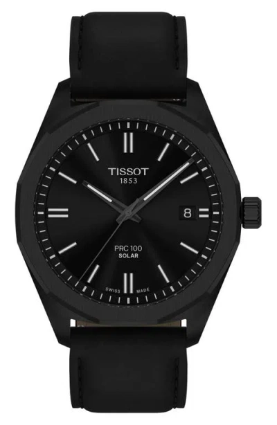 Tissot Prc 100 Solar Quartz Leather Strap Watch, 39mm In Black