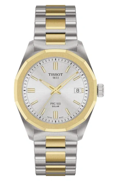 Tissot Prc 100 Solar Two-tone Bracelet Watch, 34mm In Silver