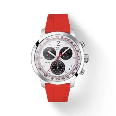 Pre-owned Tissot Prc 200 Chronograph Men Watch Red Rubber Strap T1144171703702