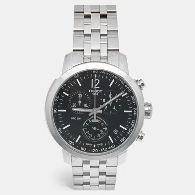 Pre-owned Tissot Prc 200 T114.417.11.057.00 Black Dial Stainless Steel Men's Wristwatch 42 Mm In Silver