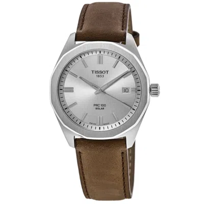 Tissot Prc100 Silver Dial Leather Strap Men's Watch T151.422.16.031.00 In Brown