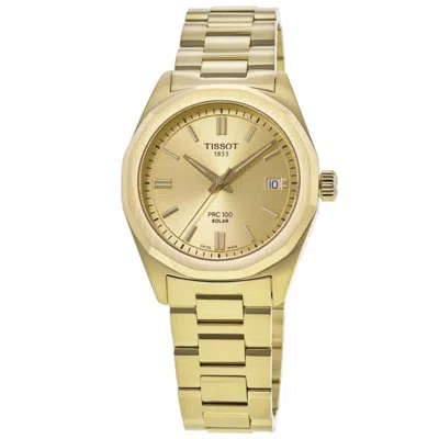 Tissot Prc100 Solar Champagne Dial Yellow Gold Pvd Steel Women's Watch T151.822.33.021.00