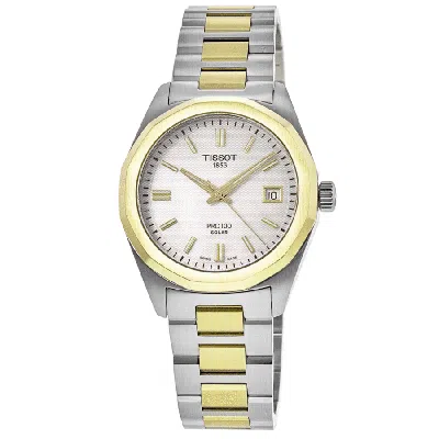Tissot Prc100 Solar Silver Dial Two-tone Yellow Gold Pvd Steel Women's Watch T151.822.22.031.00 In Multi
