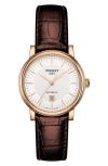 Tissot Premium Carson Automatic Leather Strap Watch, 30mm In Brown/silver/rose Gold