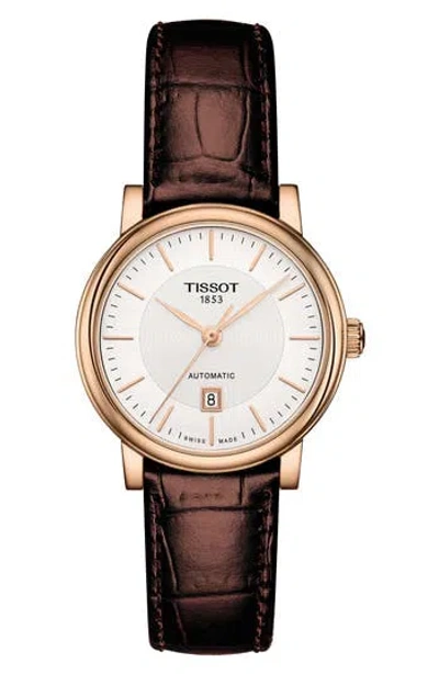 TISSOT TISSOT PREMIUM CARSON AUTOMATIC LEATHER STRAP WATCH, 30MM